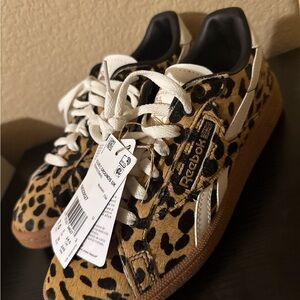 Reebok Club C Leopard Print Sneakers in Tan Black White